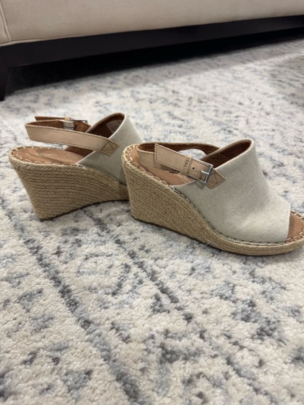 TOMS Beige Canvas Espadrille Wedge Sandals - Women